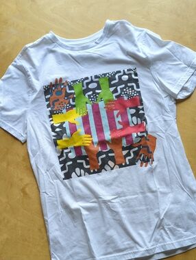 Target White Short-Sleeve Tee with Multicolored Hand Motif